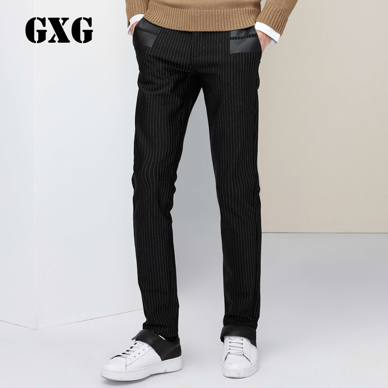 GXG裤子男装冬季男士韩版时尚都市修身裤子男长裤休闲裤54102022/C11-01-B4 黑白条 180/XL