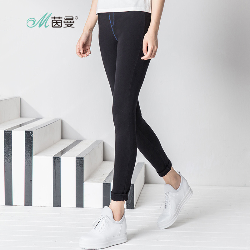 茵曼女装秋装新款黑色打底裤女长裤修身外穿紧身裤女裤1863360143
