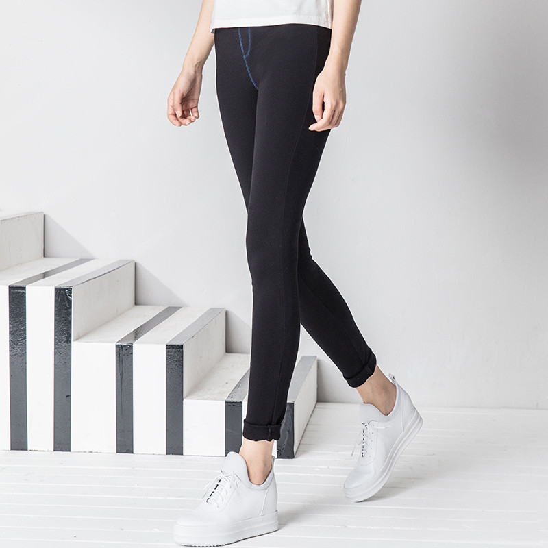 茵曼女装秋装新款黑色打底裤女长裤修身外穿紧身裤女裤1863360143 S 午夜黑