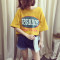 902新款夏装新款原宿bf风短袖T恤女韩版潮学生卡通半袖上衣服宽松体恤衫 L 黄色