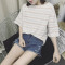 902新款夏装新款原宿bf风短袖T恤女韩版潮学生卡通半袖上衣服宽松体恤衫 XXL TX条纹粉色
