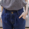 902新款夏阔腿裤女九分裤韩国高腰女牛仔裤宽腿七分裤大脚休闲裤阔脚裤子 M 深蓝色