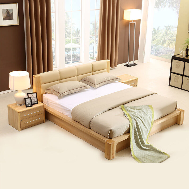 A家家具 简约现代实木床1.8米1.5北欧卧室成套家具软靠大床双人床 1.5米高箱床+床垫+床头柜