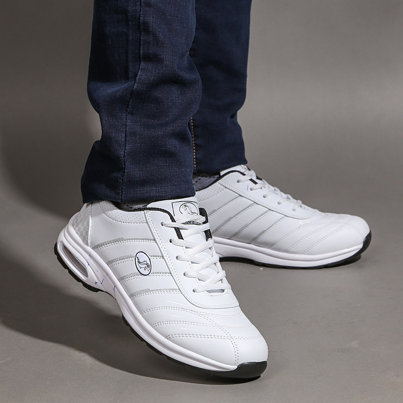 AO KAl E YU香港鳄鱼秋季男士气垫增高鞋 5cm 运动鞋波鞋男士皮面休闲跑步鞋男耐磨旅游鞋 1236白色 43