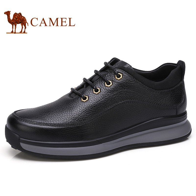 Camel/骆驼男鞋 秋季新品日常休闲运动皮鞋系带休闲皮鞋 黑色 44码