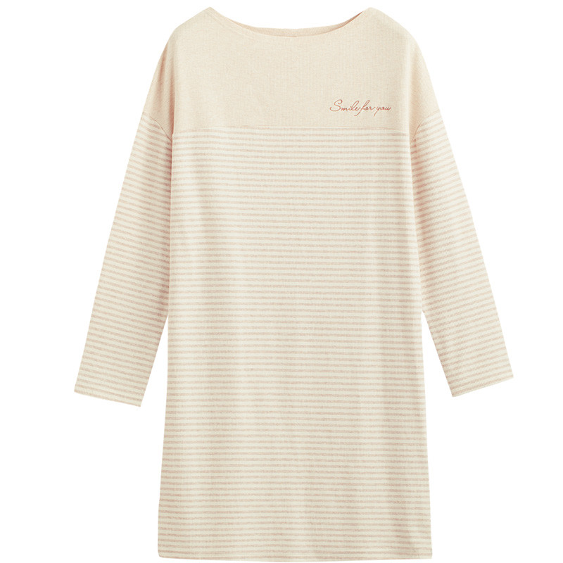 INMAN/茵曼茵曼内衣 宽松甜美长袖中裙睡衣睡裙女 98734830422 XL 杏色
