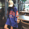 原宿球衣半袖大码上衣bf中长款棒球服短袖T恤女夏宽松韩版学生潮_4 S 蓝色