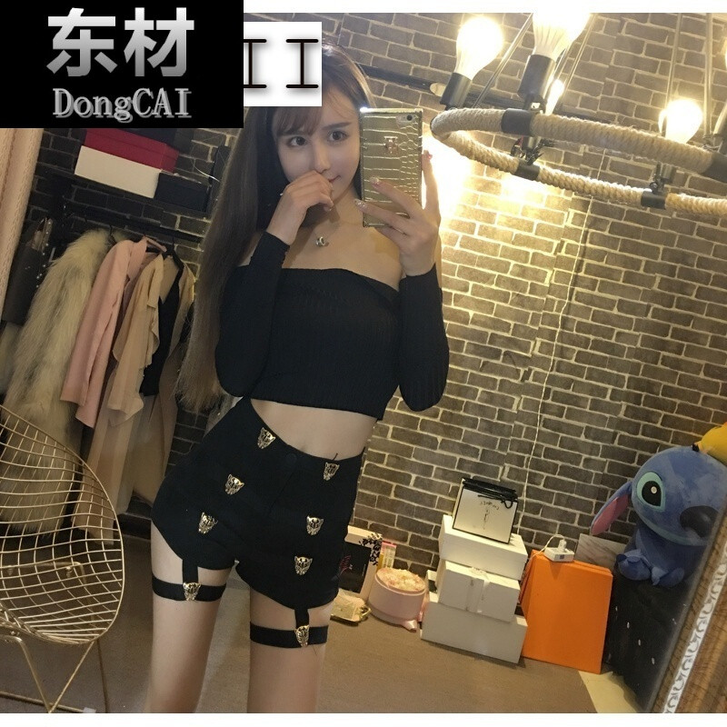 性感夜店女装夜场装舞蹈网络直播女主播上镜上衣短裤套装84黑色 S 默认颜色