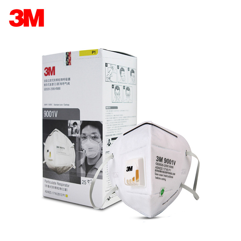 3M口罩KN90级防雾霾PM2.5防尘易呼吸口罩 带呼吸阀透气防护口罩9001V耳戴式 经济装25个/盒