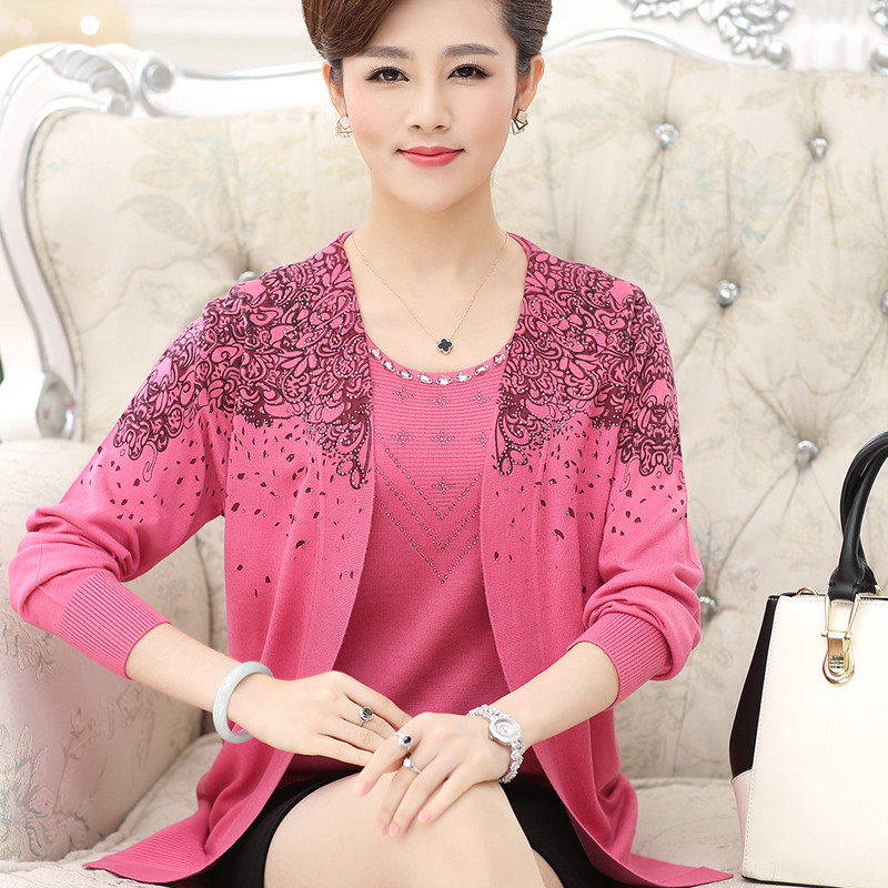 110新款妈妈春秋装两件套外套中老年人妇女装