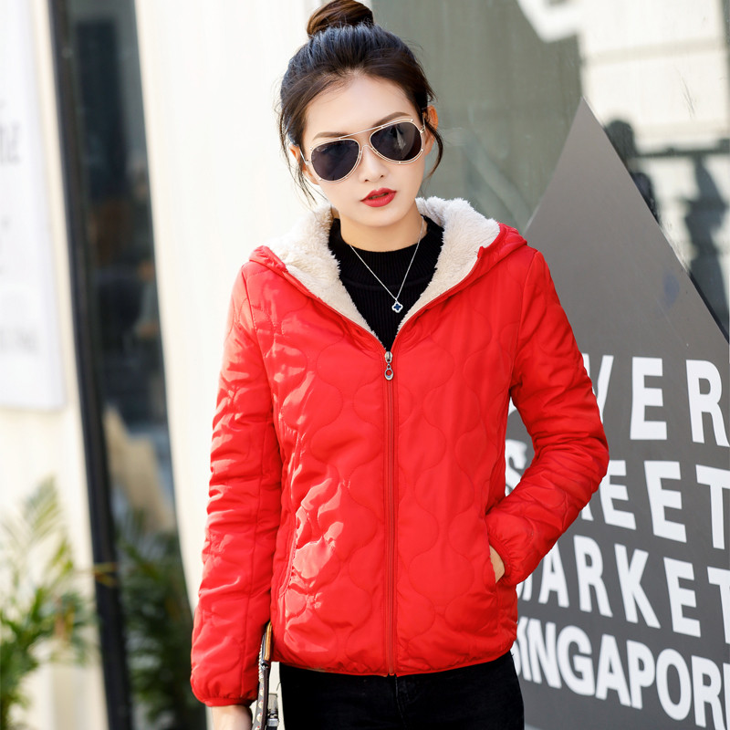 902新款冬季棉衣女短款轻薄小棉袄面包服加绒加厚棉服女装羊羔毛外套女 XXL 红色