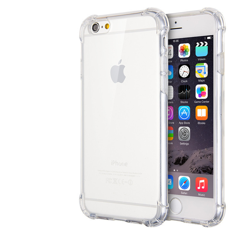 捷力源苹果iPhone6/6S/5/5s气囊防摔手机壳6plus小蛮腰防滑TPU保护套iphone5/5s 5.5寸苹果7/8PLUS防摔-透明