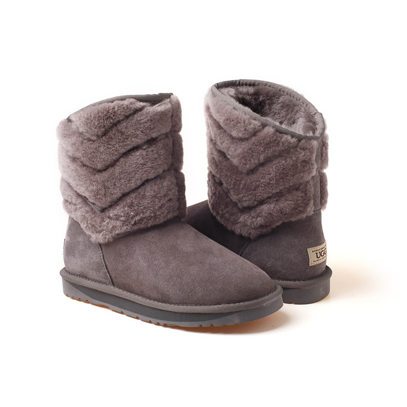 OZWEAR UGG OB185 秋冬季新款翻毛中筒羊毛雪地靴 灰色 38码