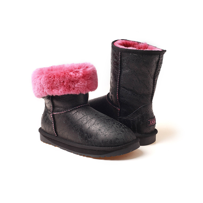 OZWEAR UGG OB186防泼水复古撞色手工裂纹短筒羊毛雪地靴 复古黑色 36/37码