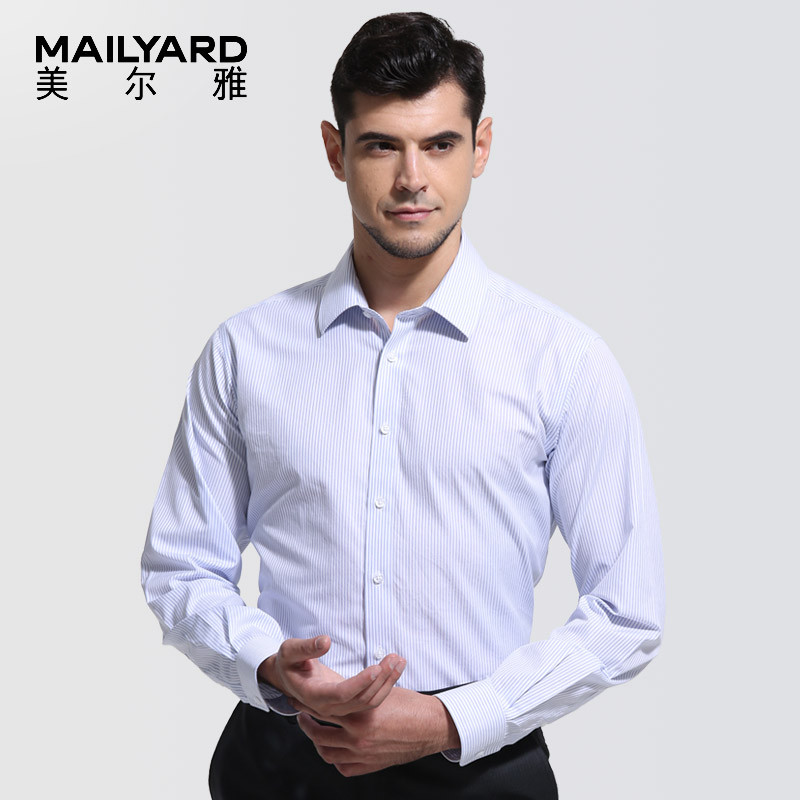 美尔雅（MAILYARD）衬衫男 纯棉免烫商务男士长袖衬衣 工作服正装526 39S 蓝条纹