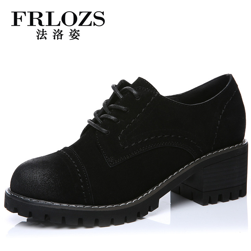 【海外名品 秋冬上新】法洛姿（FRLOZS）新品定制时尚潮流休闲鞋女士反绒牛皮单鞋FZ102 黑色 37码