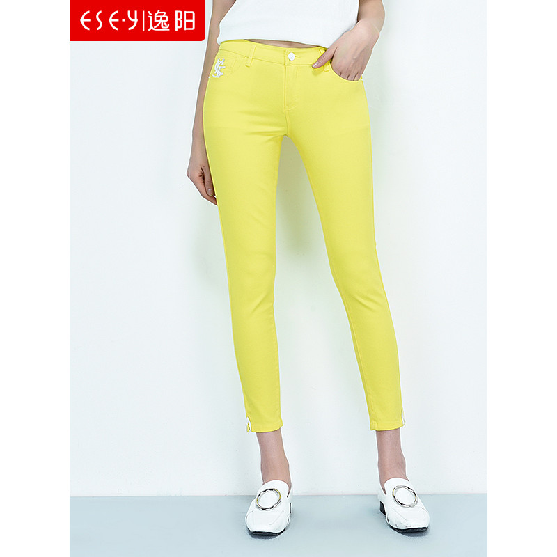 逸阳清春季彩色九分牛仔铅笔裤W5C15499 柠檬黄 32/19