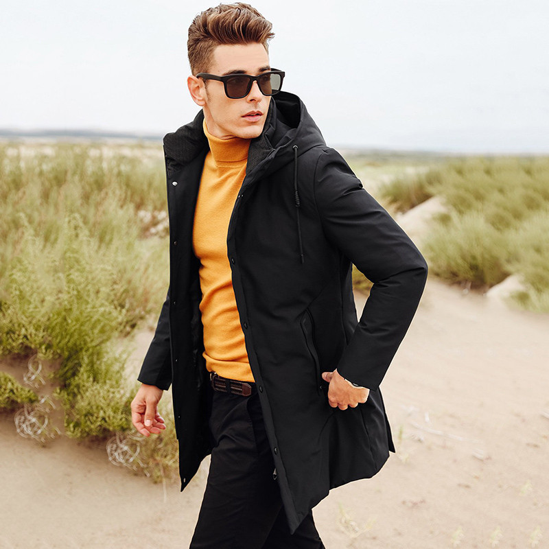 杰米克(JenMick) 美式休闲简约时尚连帽中长款棉服 190/104 黑色