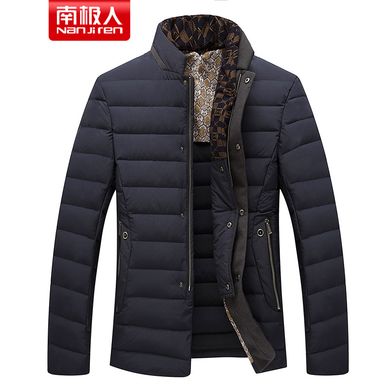 南极人 羽绒服男士时尚立领休闲冬季外套 XXL 藏青色