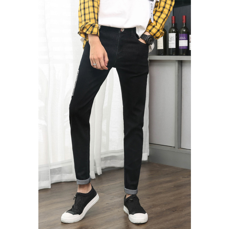 超音狼男装秋季弹力牛仔修身小脚牛仔长裤2018JD-B31 黑色 31(2尺4)