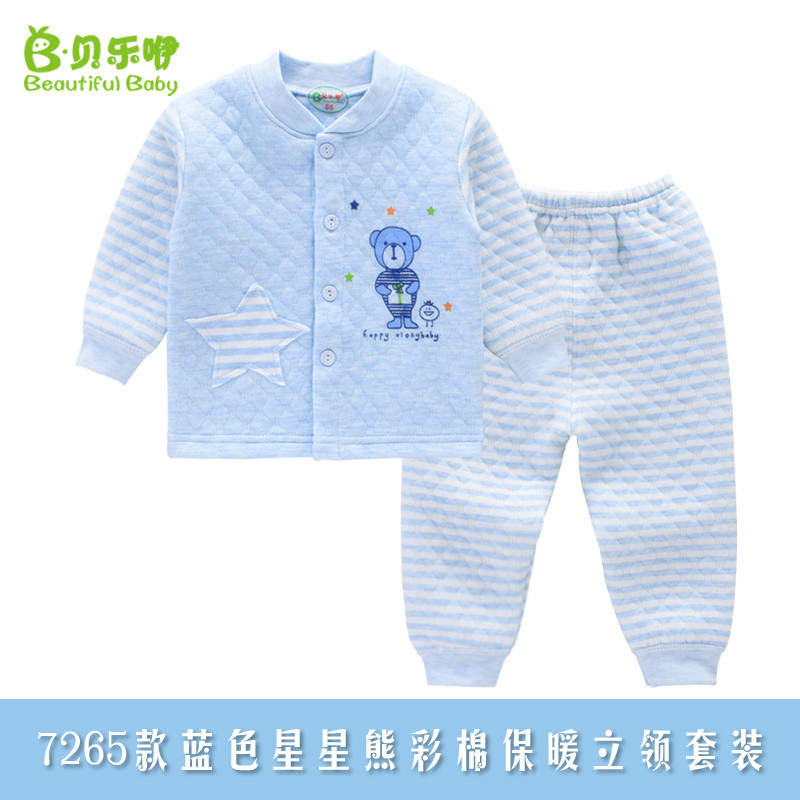 贝乐咿 TZN6366天使小猴保暖立领套装 7265蓝色 80cm