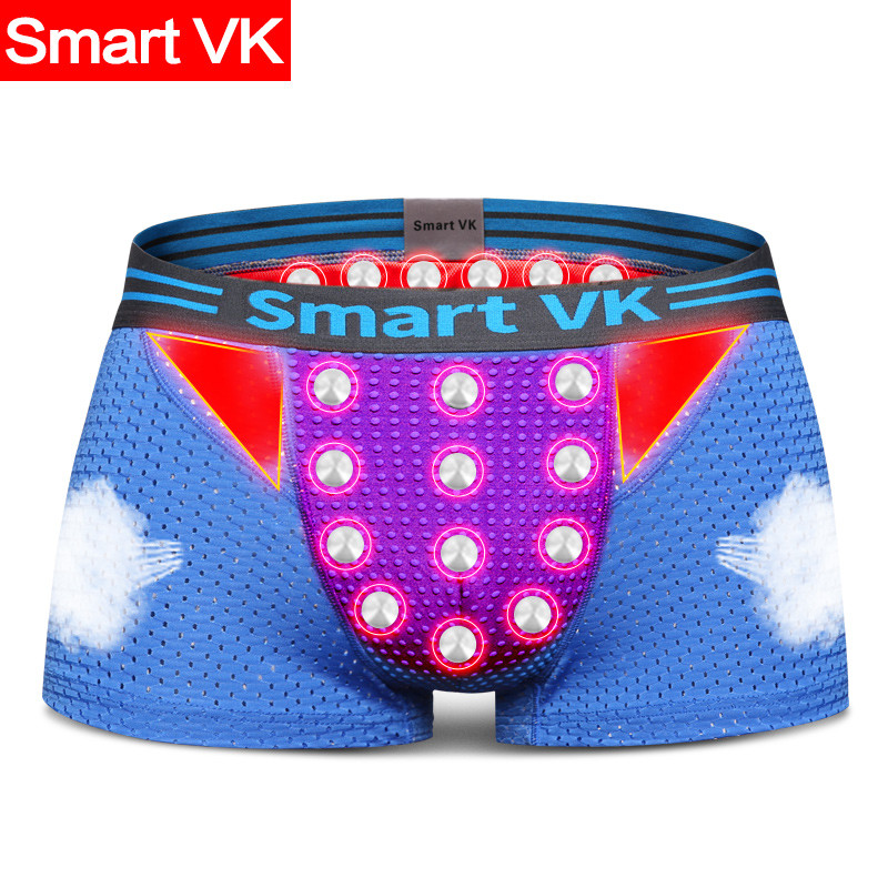Smart VK【透气网孔版】英国卫裤男士内裤第十代中腰平角裤头u凸磁能量健康冰丝款四季 L 蓝色