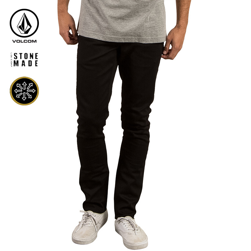 Volcom牛仔裤秋冬款修身小脚直筒弹力休闲男士2X4Denim长裤冬季 31 BKB纯黑