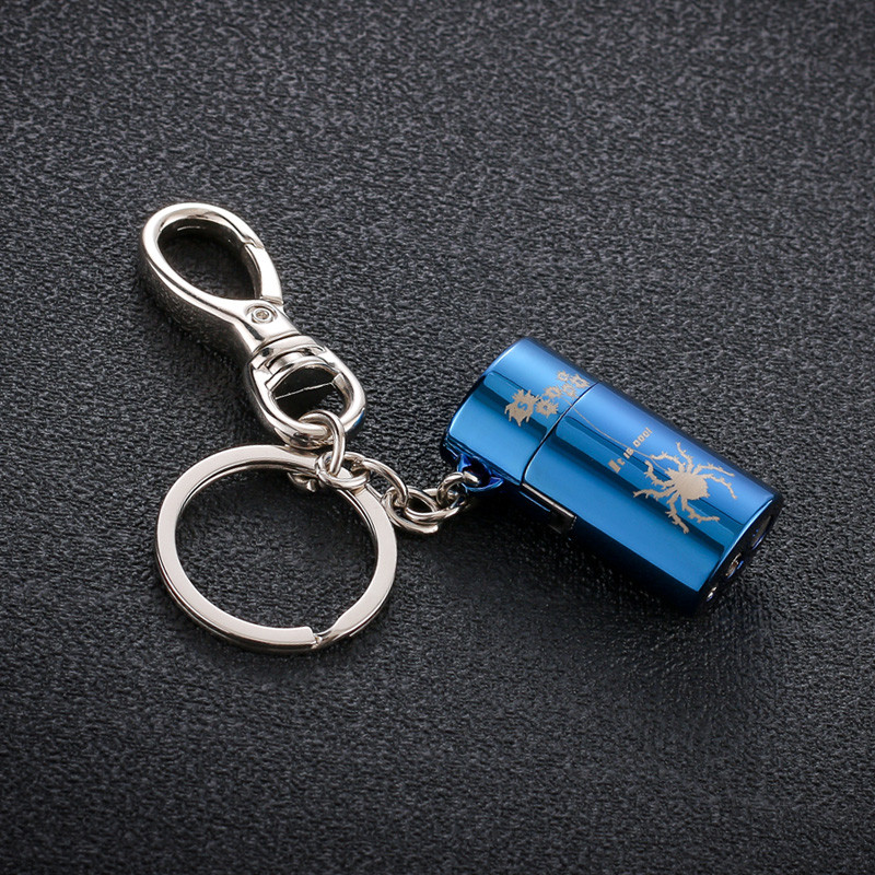 百诚正品创意个性迷你钥匙扣金属充气明火砂轮打火机高档精品挂件 蓝冰电镀