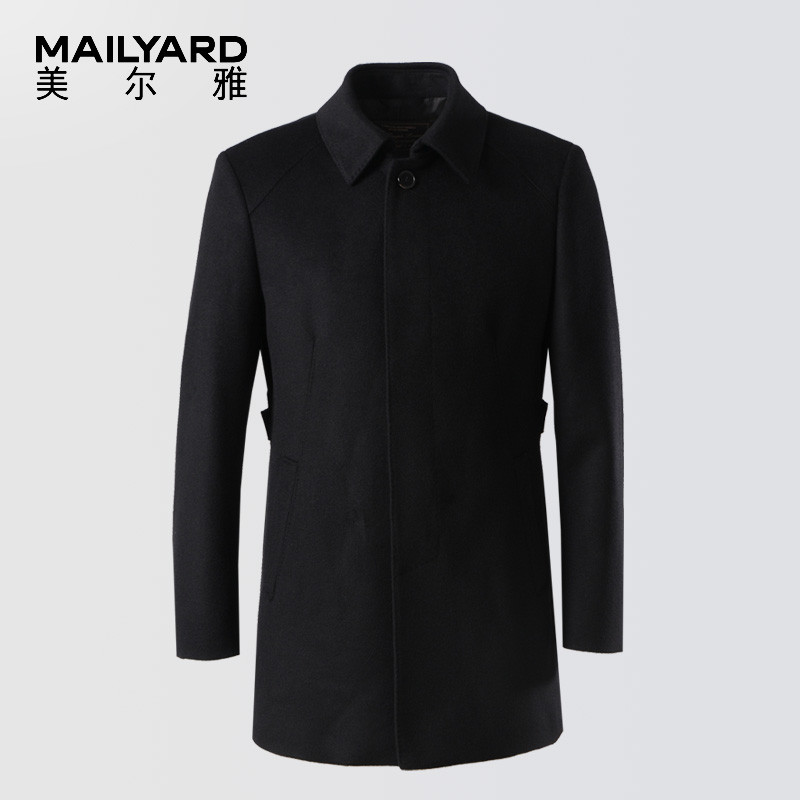 美尔雅(MAILYARD)男装短套 羊毛商务休闲男士毛呢大衣男式外套 093 52码 黑色