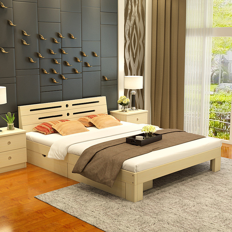 艾帛利(AIBOULLY) 床 实木床1.8米双人床 简约现代1.5米橡胶木床 木质单人床1.2米实木床家具 1.8*2.0m标准床