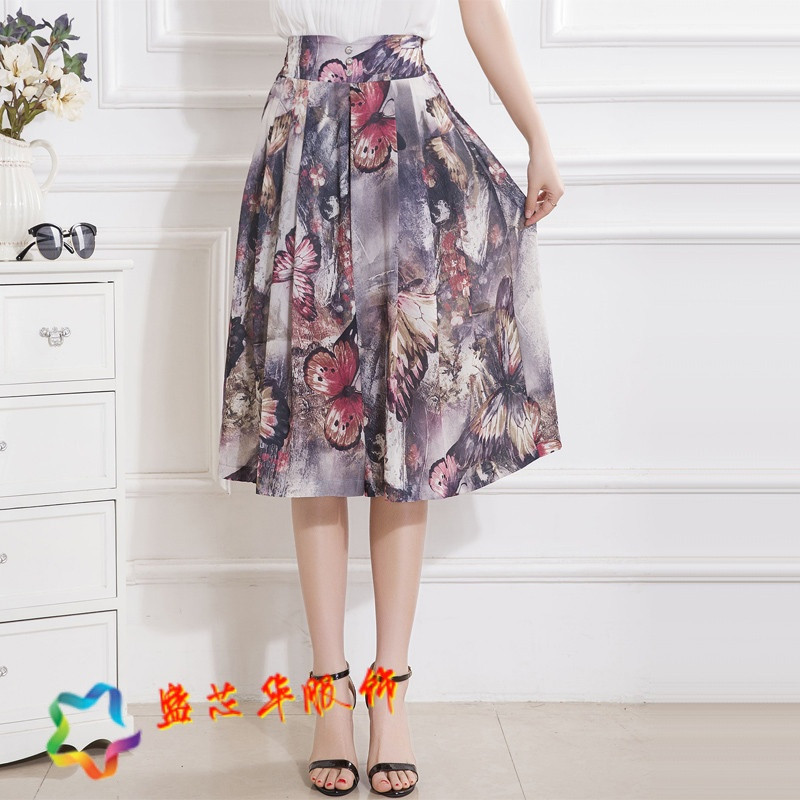 2018新款雪纺阔腿裤女夏七分裤裙高腰半身裙