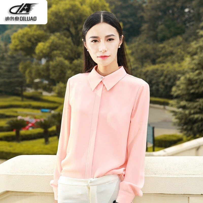 雪纺白衬衫女长袖2017秋装新款黑色加绒衬衣保暖加厚上衣 XS 嫩粉