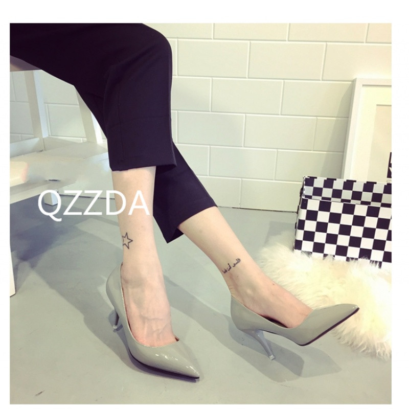 新款欧美秋鞋12cm裸色尖头高跟鞋女细跟中跟