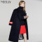Neelly/纳俪2017冬季新款女中长款拼色单排扣英伦风毛呢外套大衣_1 S 藏青色