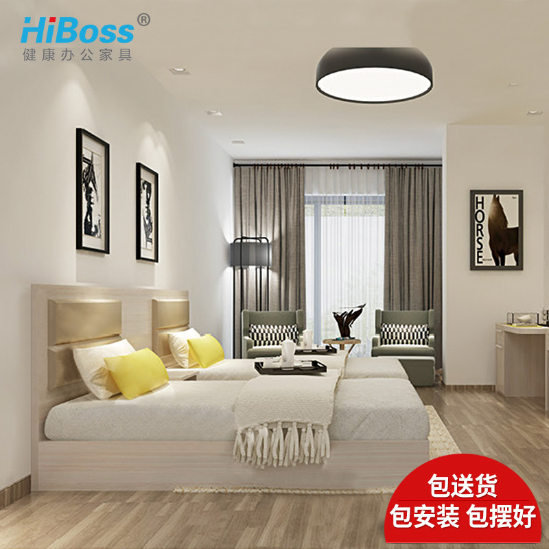职员公寓床 员工 宿舍整套家具 单人床 公寓双人床 员工公寓宿舍家具 床头柜500W*400D*480H