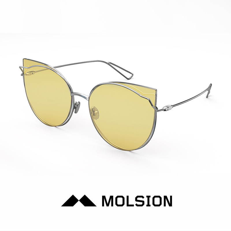 Molsion陌森眼镜Angelababy同款2018新款发售透色猫眼太阳镜墨镜MS8021 娜扎同款A90黄色全色镜片