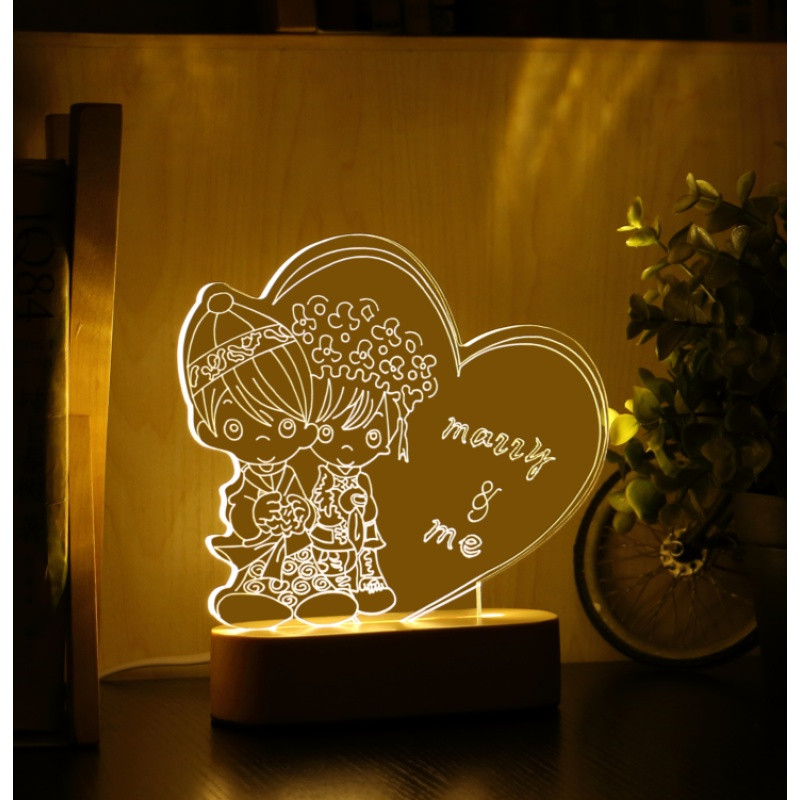 3D礼品LED小夜灯喂奶毕业季创意结婚台灯生日礼物情人教师节定制天中云宫-礼盒包装按钮开关 嫁给我把-礼盒包装