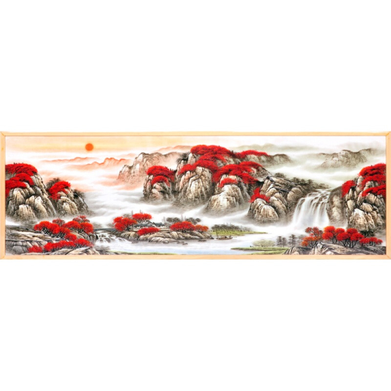 现代新中式装饰画木刻漆画实木家具搭配画实木框沙发背景墙画金洒银谷150*50厘米 鸿运当头
