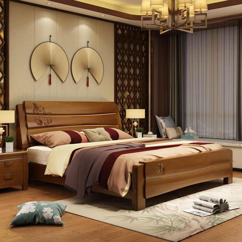 艾帛利(AIBOULLY) 床 实木床1.8米双人床 简约现代1.5米橡胶木床 木质单人床1.2米实木床家具 1.8*2.0m标准床+床垫+床头柜*1
