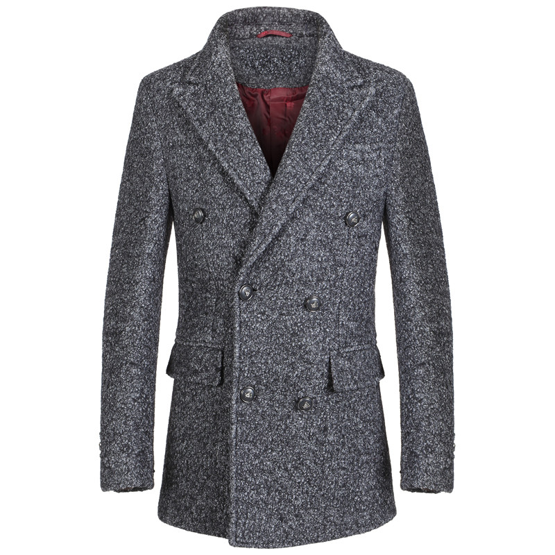 经典灰色商务休闲中长款毛呢大衣男英伦修身翻领免烫羊毛外套185灰色