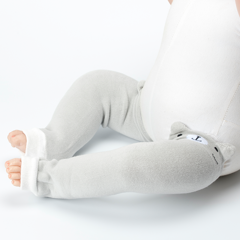 新款幼儿宝宝护腿袜套长袜子加厚加绒秋冬护膝婴儿长筒袜过膝松口 均码（适合0-4岁） 灰色眯眼熊