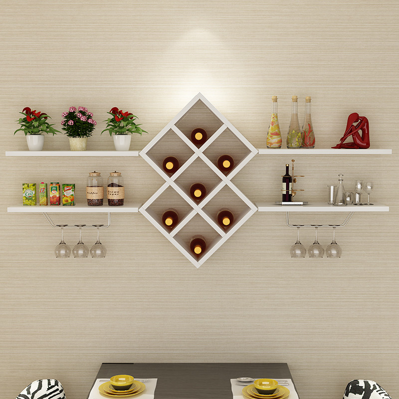 简约现代红酒架壁挂式酒杯架创意餐厅菱形酒柜墙上置物酒格装饰架 长1.4米白色