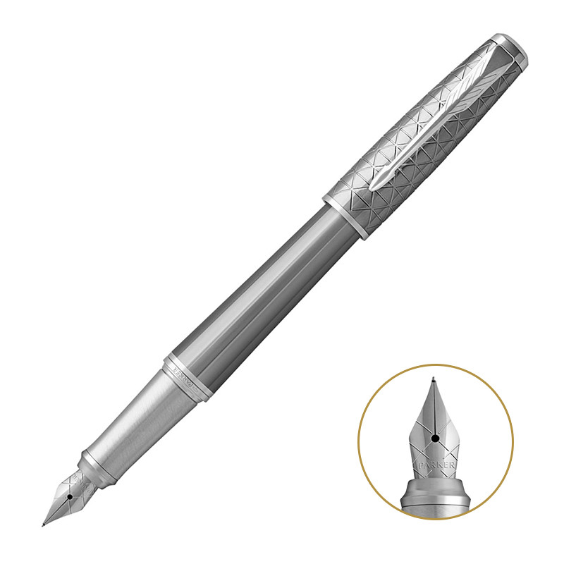 派克PARKER 钢笔 都市简影白夹墨水笔 学生商务办公文具用品 可吸墨可替换墨囊0.5mm金属不锈钢F笔尖
