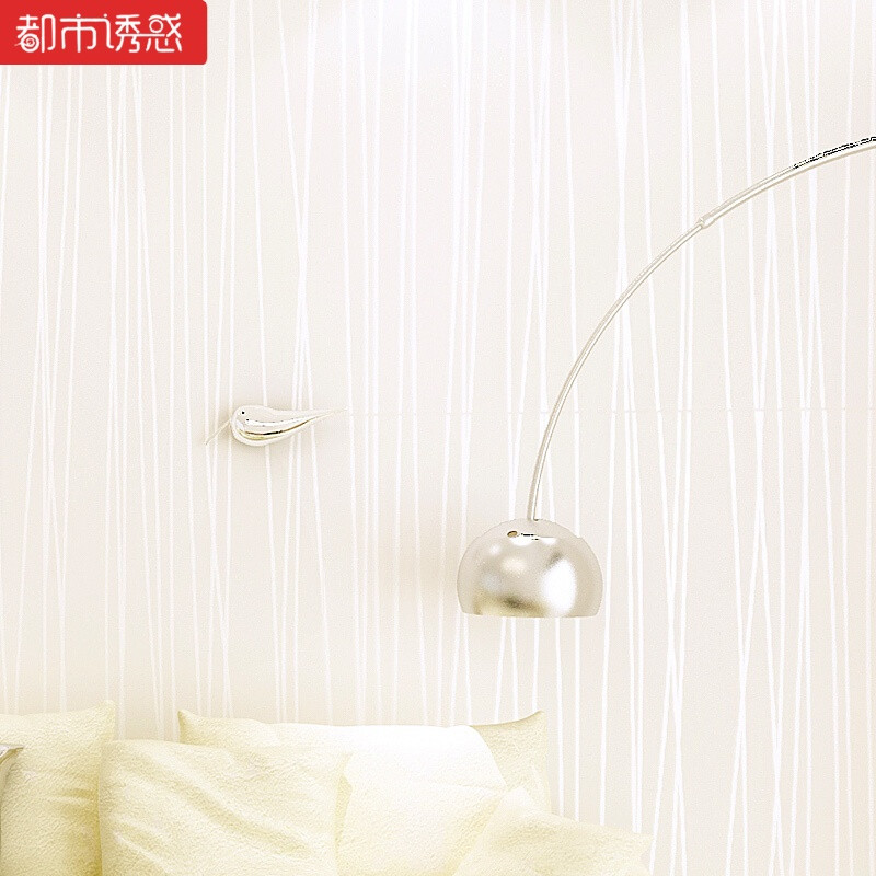 卧室客厅现代简约无纺布月光森林墙纸素色竖条纹背景墙壁纸加厚款浅蓝色仅墙纸 加厚款米白色