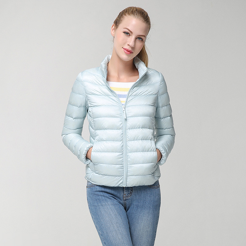 【鲁产名品】坦博尔秋冬轻薄羽绒服女短款立领修身显瘦保暖韩版潮冬季羽绒服女【中华特色馆】 M 冰河蓝