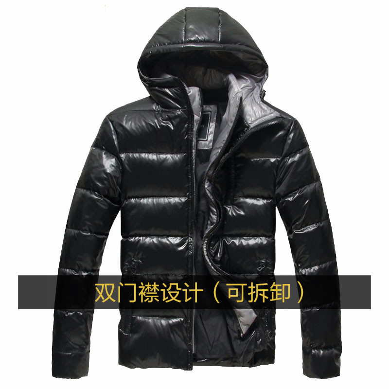 Romon/罗蒙男士羽绒服修身短款加厚冬装羽绒商务外套5Y28575_1 180/96A/XL 黑色99