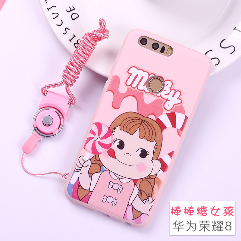 华为荣耀8手机外壳huawei荣誉v8保护套Honor8挂绳FRD-AL10女AL00 棒棒糖女孩(荣耀8)