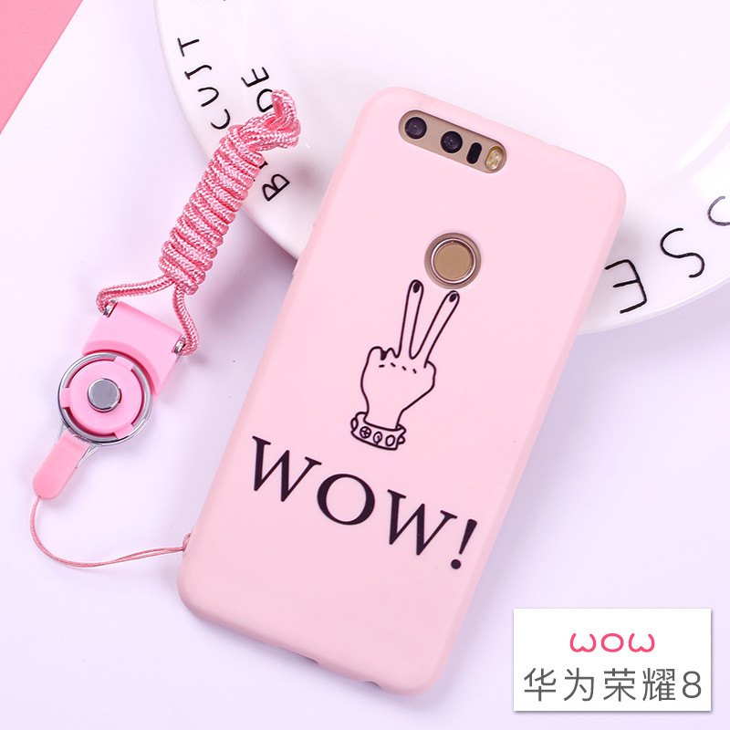 华为荣耀8手机外壳huawei荣誉v8保护套Honor8挂绳FRD-AL10女AL00 wow(荣耀8)