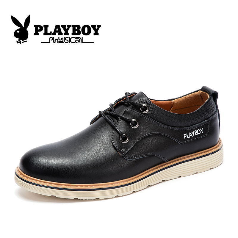 花花公子(PLAYBOY)男式休闲鞋2017牛皮工装鞋时尚潮流皮鞋男 CX39209 黑色 43码