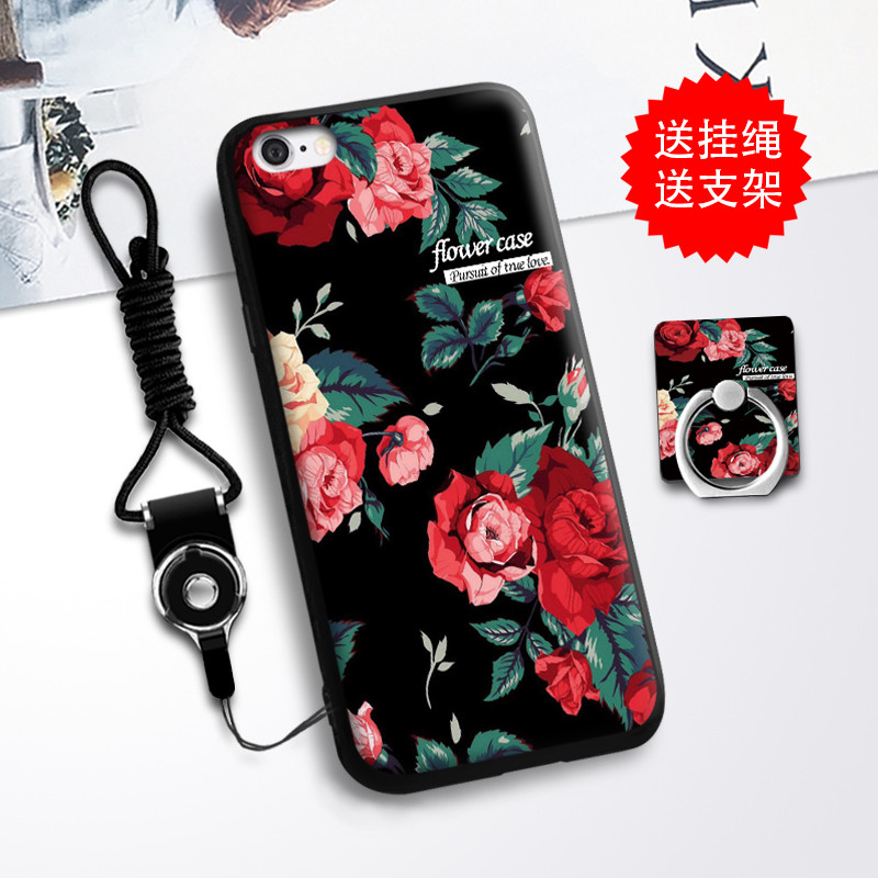 苹果6手机壳Iphone6S保护套6S潮女创意4.7寸吊绳Apple软胶防摔软 花期+挂绳+支架